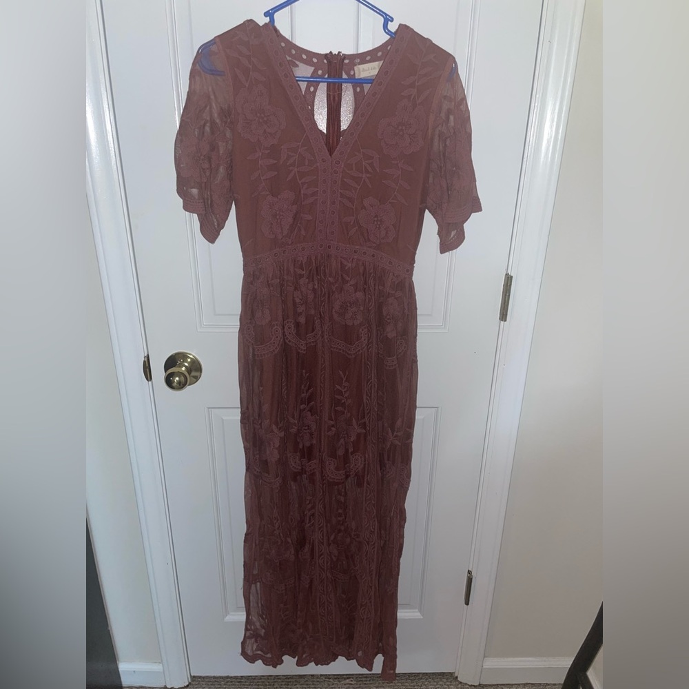 Altar'd State Red Flutter Sleeve V-Neck Gown